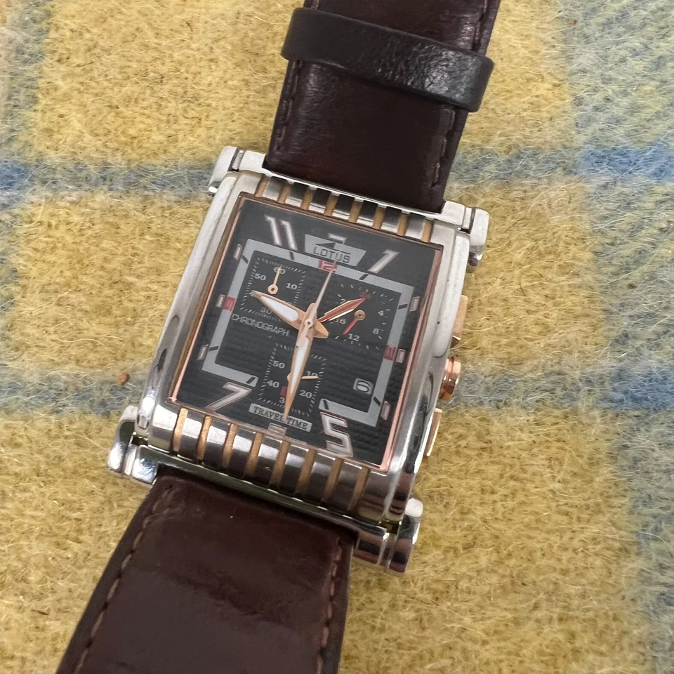 Lotus Chronograph Travel Time 994203 Depose Square Mens Watch Needs Battery - image 3 of 4