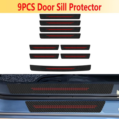 #ad 9x For Hyundai Accessories Carbon Fiber Door Scuffs Sill Cover Step Protector $13.99