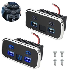 12V-24V 4 Port Dual USB A & C Car Fast Charger Power Socket Outlet LED Voltmeter