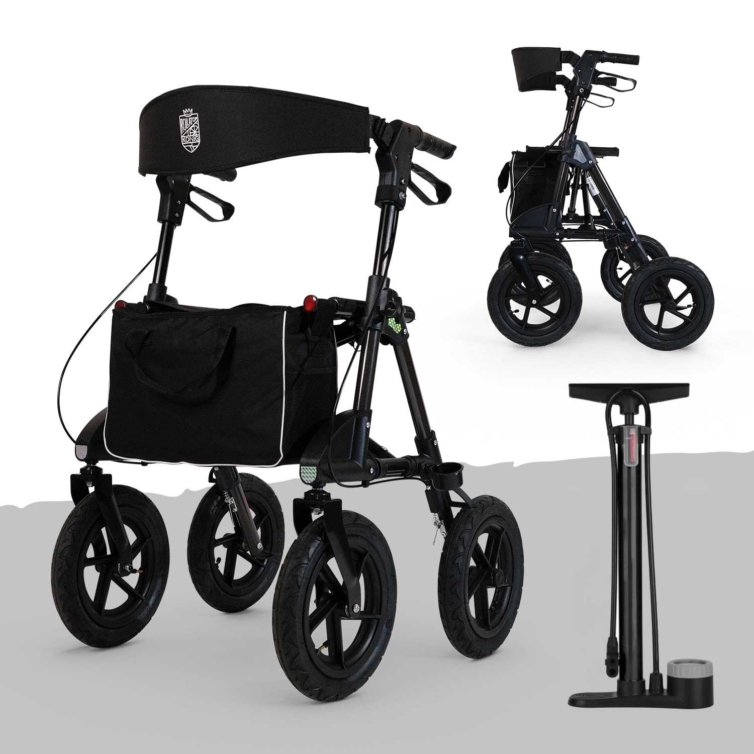 Rollator Set + Pumpe mit 30 cm Luftreifen Alu leicht faltbar outdoor für draußen