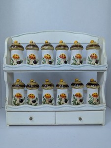 Vintage Sears Merry Mushroom Spice Rack and Jars (RARE; COMPLETE SET)