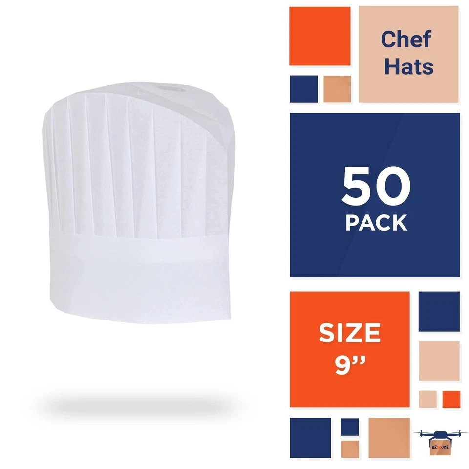 50 Chefs Profesionales Catering Sombrero Viscosa Gorra Cocina Preparación Alimentos Tapa 9" Foto 2 de 4