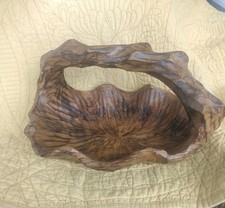 Gorgeous Vintage Rustic Primitive Hand Carved Burl Wooden Basket With Handle
