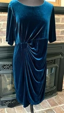 Connected Apparel Women's Size 18 Teal Green Velvet Dress Retro Art Deco Ruched