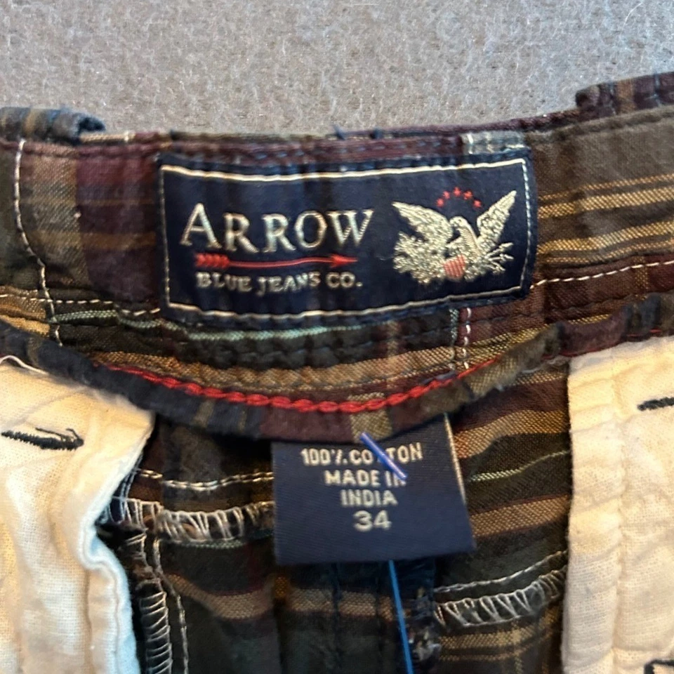 Y2K 1990-х лоскутное одеяло стрелы джинсы Co шорты мужской клетку размер 34 хлопок повседневный - Изображение 2 из 4