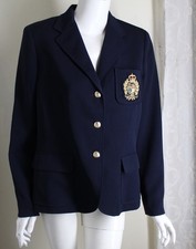 Ralph Lauren Sz 10 Navy Blue CREST WOOL Gabardine Blazer Jacket