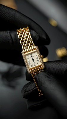 Cartier Watch Tank Louis Factory Diamond Bezel 18K Yellow Gold