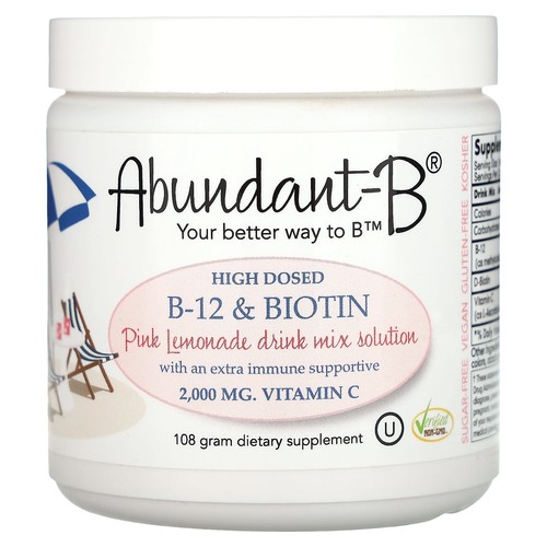 Abundant-B® High Dosed Methyl B-12 & Biotin Drink Mix, Pink Lemonade, 108 g
