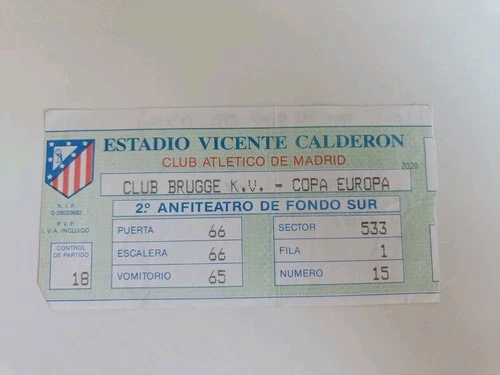 TICKET: ATLETICO MADRID - CLUB BRUGGE UEFA CUP 1992