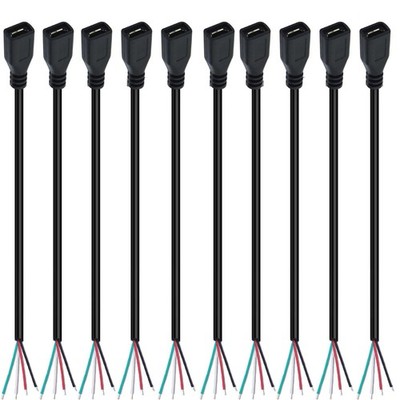 RUNCCI-YUN 10Stücke 30cm 28AWG Micro USB Buchse Pigtail Stromkabel, 5V 2A Micro