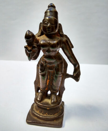 Ancienne Déesse en bronze Lakshmi Mahalakshmi Inde du Nord hindouisme 18e  - Photo 1/6