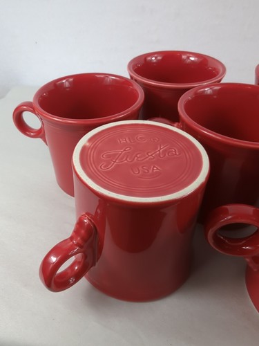 Fiesta Ware Red O Ring Handle Coffee Mugs Cup Set Of 7 Homer Laughlin USA - Picture 6 of 7