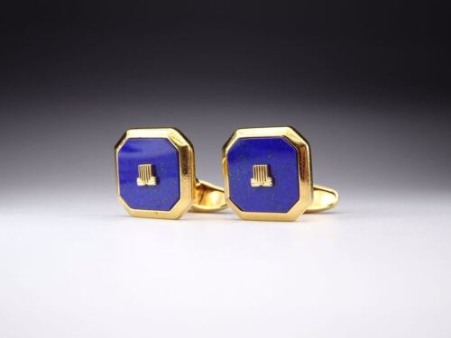 Lanvin Lapis Lazuli Blue 2L Logo Cufflinks gold men jewelry formal authentic - Picture 5 of 10