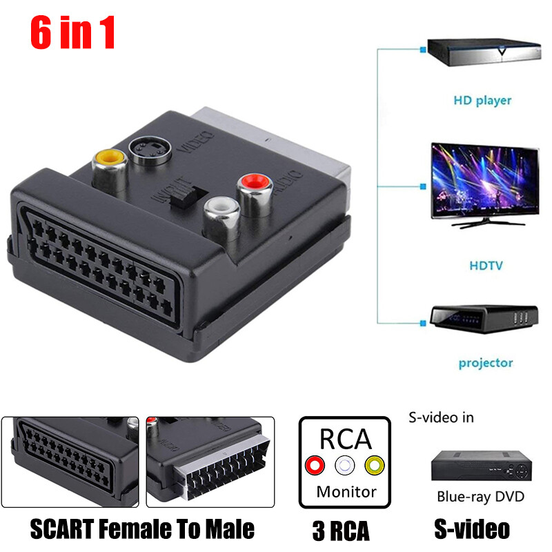 SWITCHABLE SCART MALE TO FEMALE x RCA PHONO Pin Mini Din SVHS TV  ADAPTER