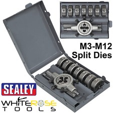Sealey Split Die Set 9pc Metric M3-M12 Steel Die Holder Thread Repair Set