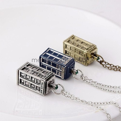 Doctor Who Tardis Police Box 3 Color Pendant Necklace Silver Chain Cosplay Gift - Picture 11 of 23