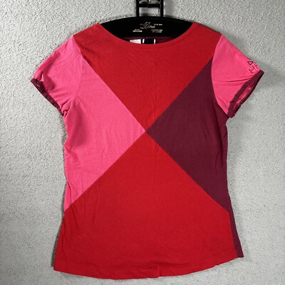 Helly Hansen T Shirt Womens Size XL Diamond Pattern Harlequin Red Pink Boat Neck
