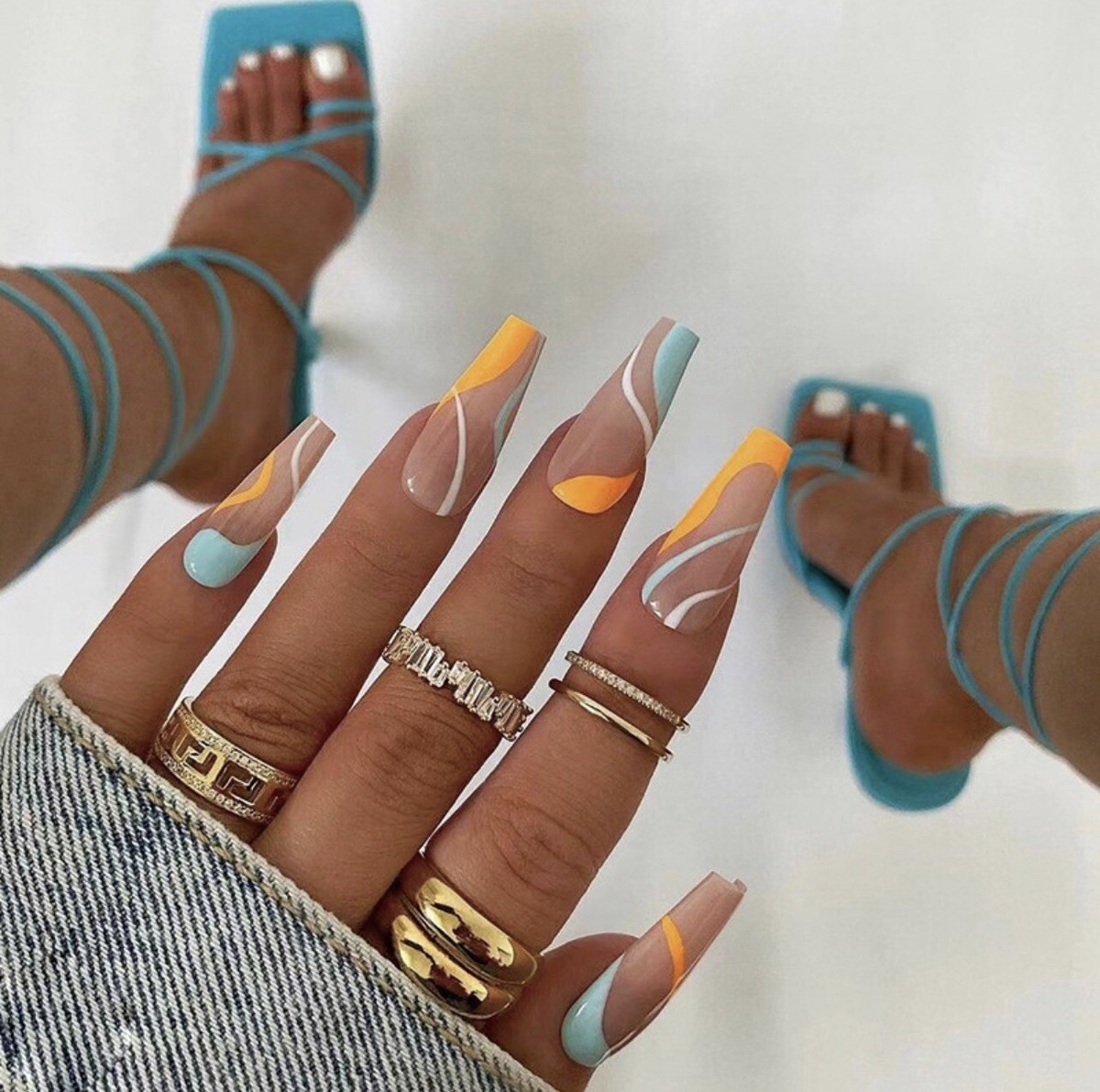 orange and blue nails