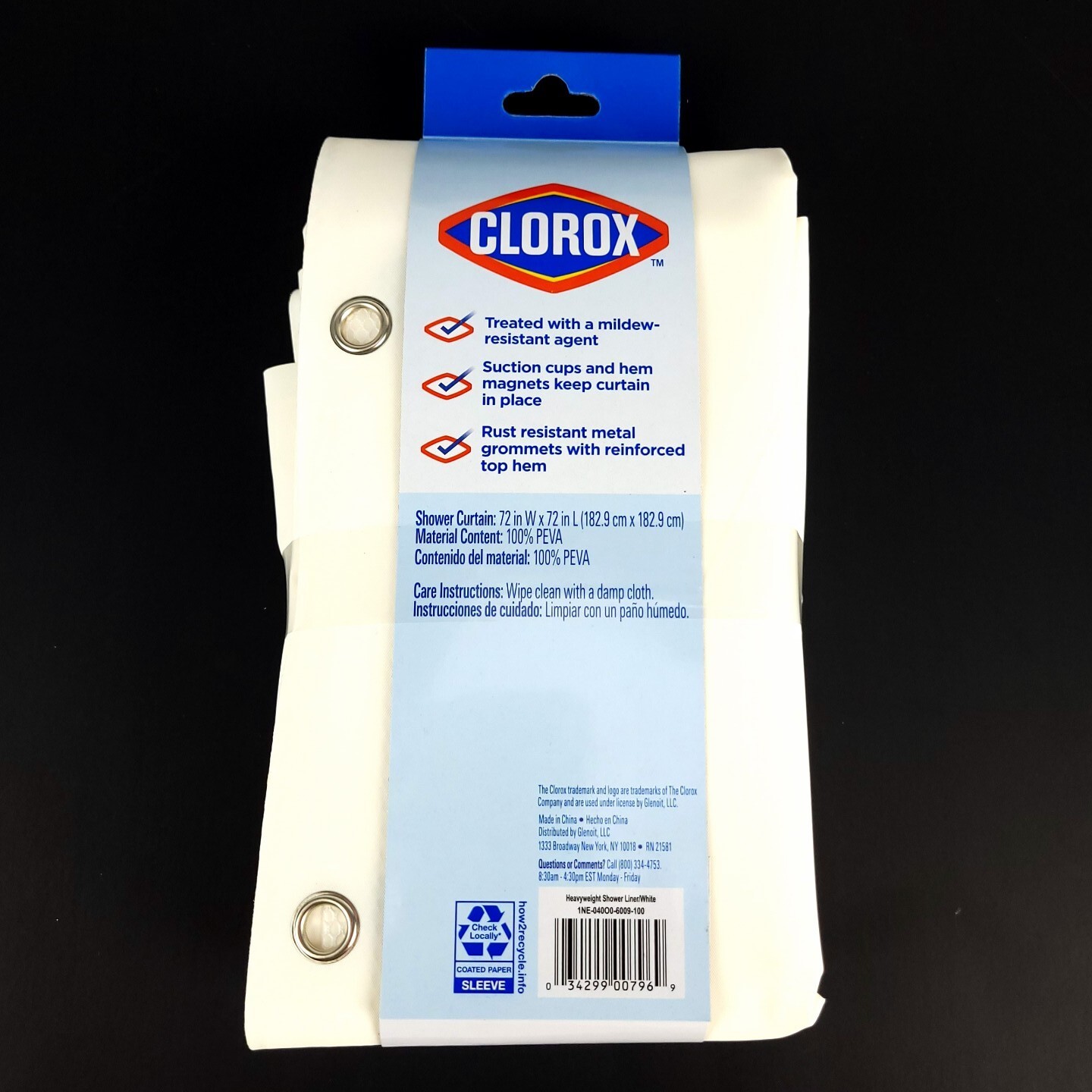 Clorox PEVA Heavyweight Shower Curtain Liner White 72"x72"