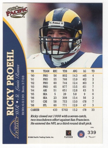 1999 Pacific Football Set Break - Cards #226-450 Pt.2 - 第 197/373 張圖片