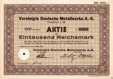 United Deutsche Metallwerke A.-G. 1934 1000 RM