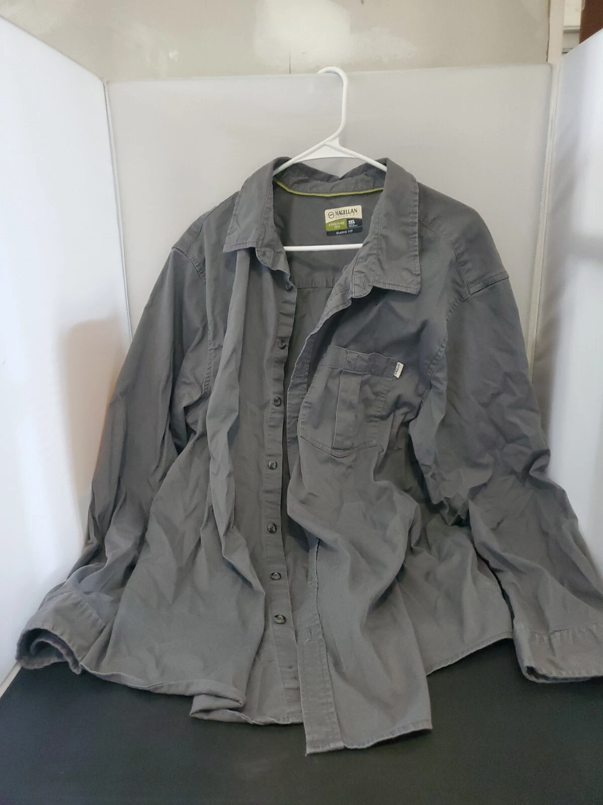 MAGELLAN OUTDOOR CLASSIC FIT MENS LONG SLEEVE BUTTON UP SHIRT 2XL GRAY