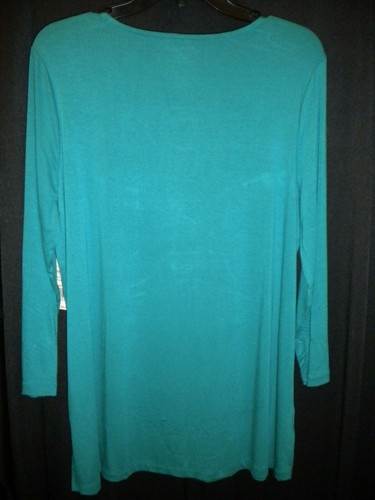 NWT KIM ROGERS WOMENS TURQUOISE PETITE LARGE, LONG SLEEVE TOP - Picture 2 of 2