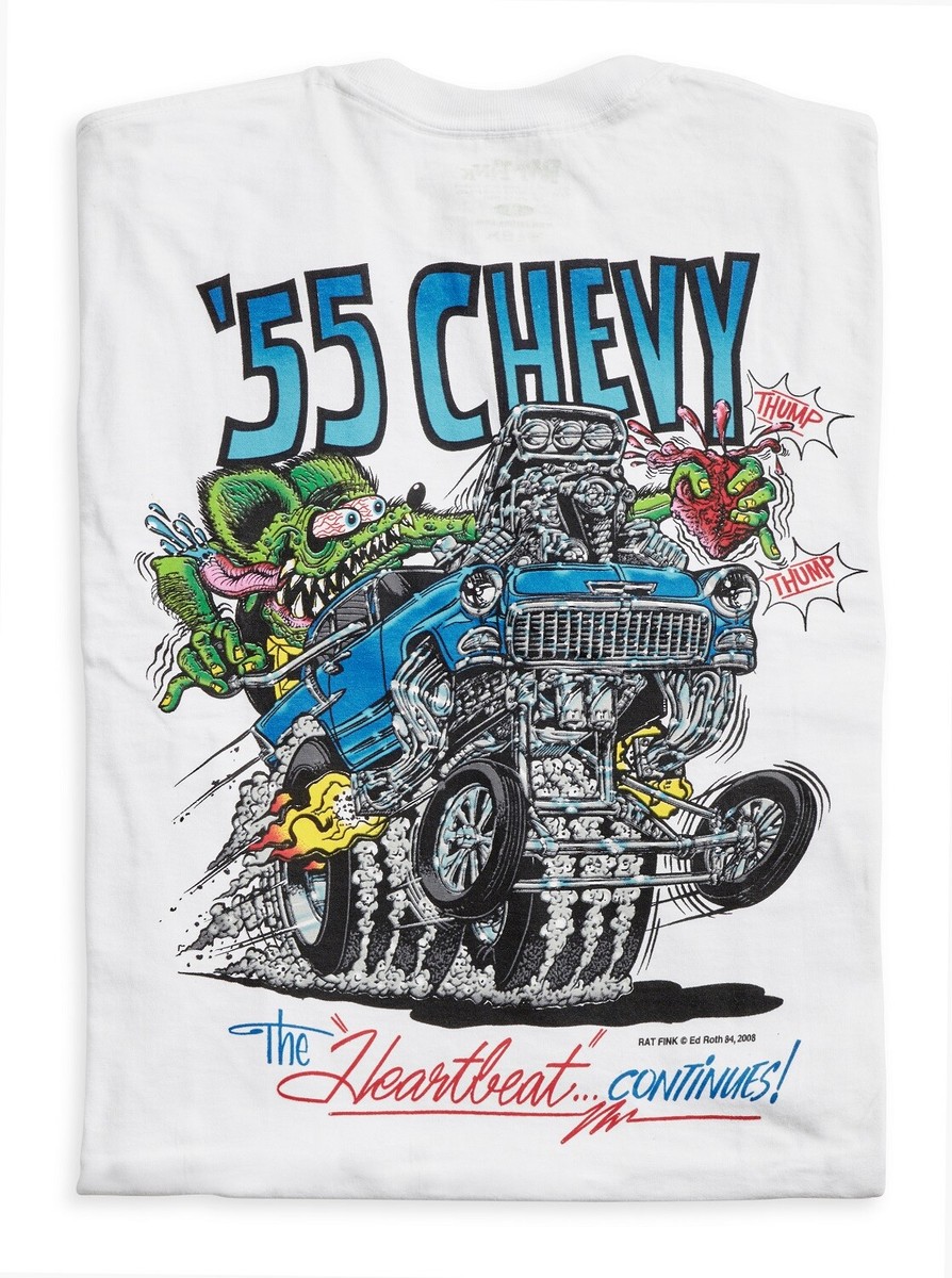 Men's Ed Big Daddy Roth Rat Fink '55 Chevy Hot Rod White Cotton T