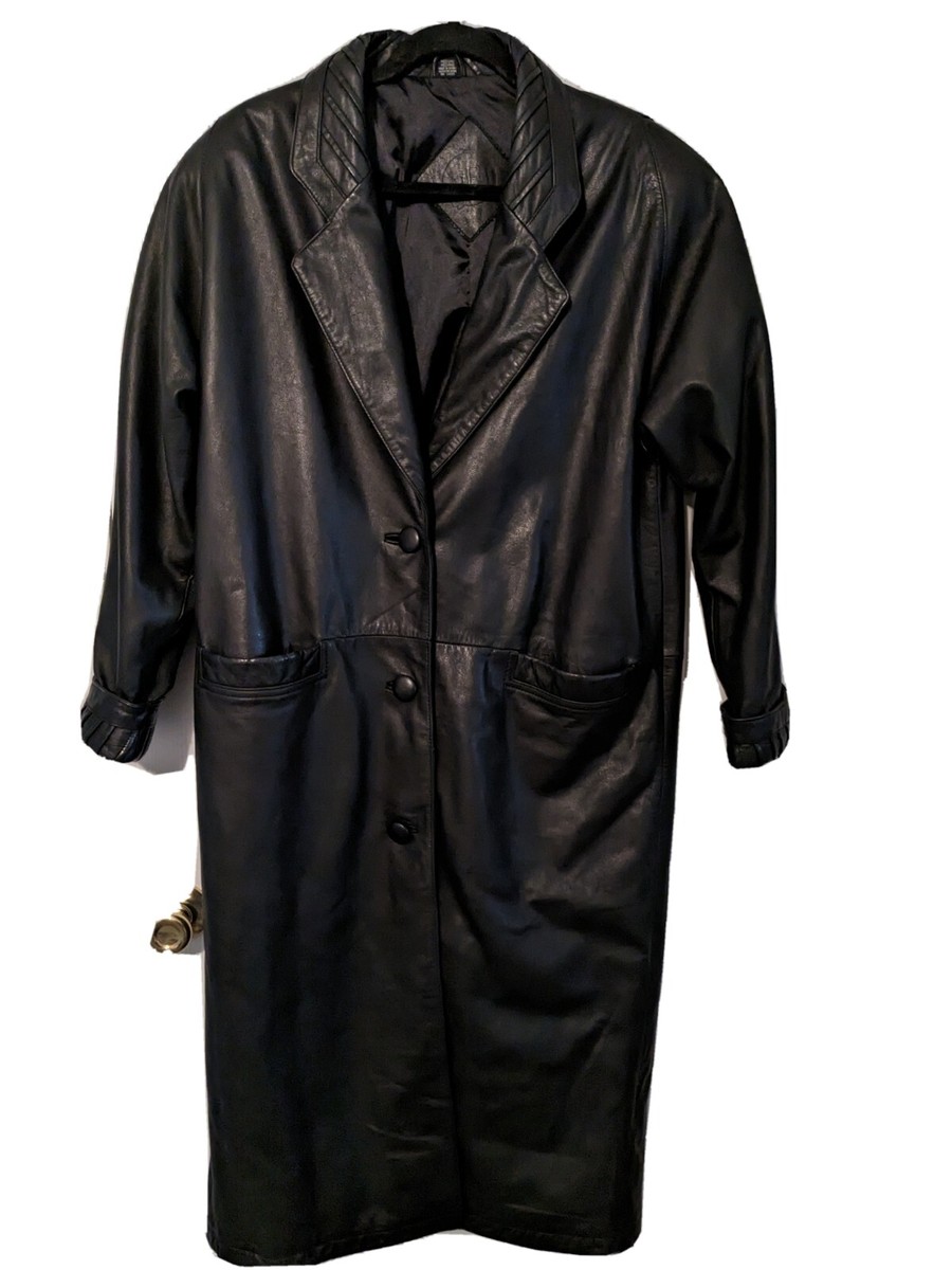 Vintage Jacqueline Ferrar Women Med Black Leather Trench Vintage Jacqueline Ferrar Women Med Black Leather Trench