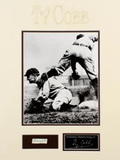 Ty Cobb 12.5”x17” Custom Matted Cut Display w/ One Hand Written Word CERTIFIED