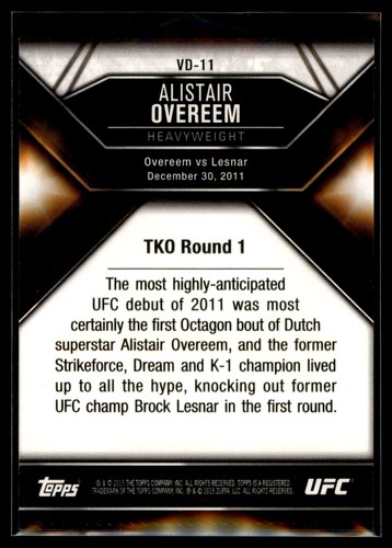 2015 Topps UFC MMA Chronicles Victorious Debut Insert Alistair Overeem Quantity - Picture 2 of 2