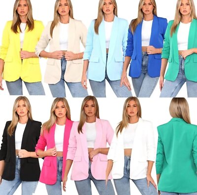 New Womens Ladies Frill Ruffle Long Sleeve Open Front Duster Coat Jacket Blazers