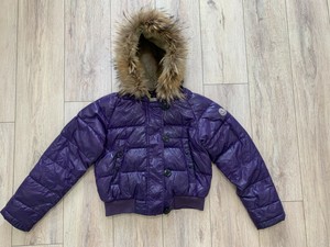purple down coat with hood