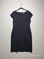 Calvin Klein Sheath Dress Womens 12 Black Classic Cap Sleeve Scoop Neck Back Zip