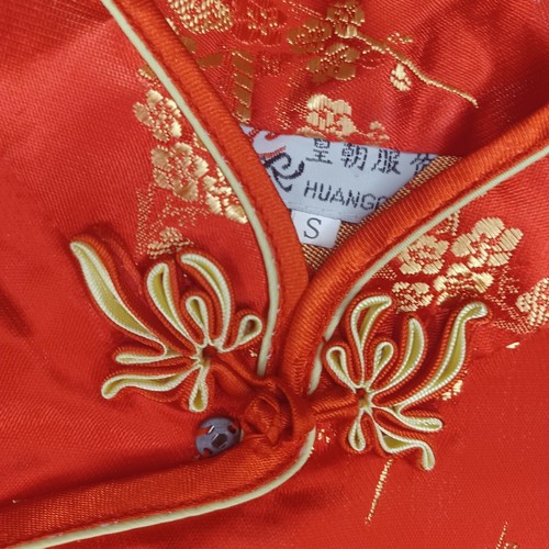 Chinese Traditional Blouse Womens Small Red Gold Cheongsam Asian Oriental Satin - Picture 5 of 13