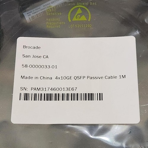 New Genuine Brocade 58-0000033-01 1m 4x10G QSFP+ to QSFP+ Passive DAC Cable - 第 1/9 張圖片
