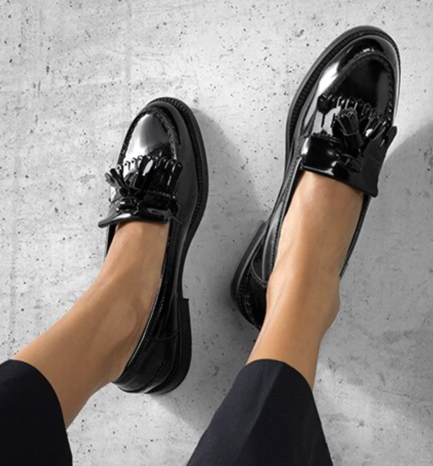 Russell and bromley patent best sale loafers