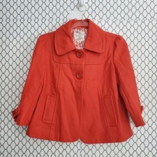 Tulle Crop Coat 3/4 Sleeve Red Wool Blend Small