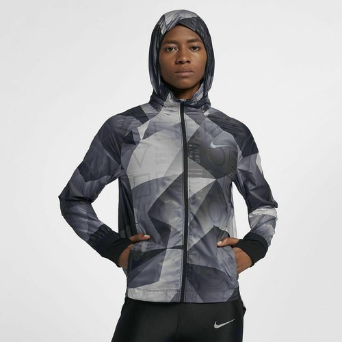 New Women's Nike Shield Hooded Running Jacket Black & Reflective L/CJ551-010 - Picture 2 of 2