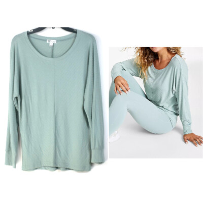 Jenni Style not Size Soft Knit Chevron Lounge Pajama Top Dusty Jade Opt Size New