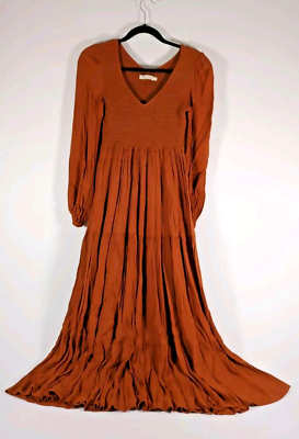 strapless open back dress Burnt Orange Puff Sleeve Shirred Waist Smock Midi Dress  AX Paris