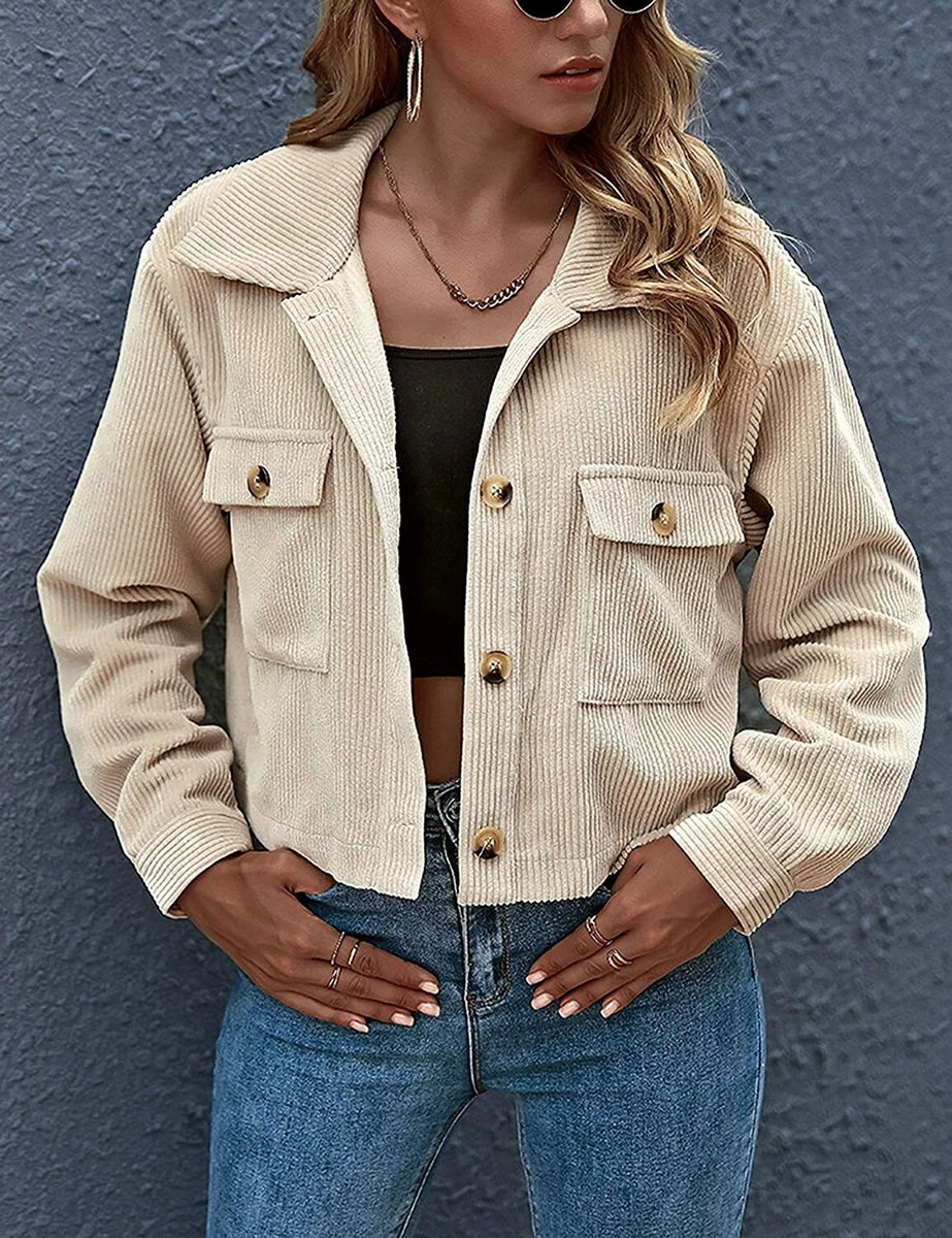 Gihuo Women s Fashion Cropped Shacket Button Down Corduroy Shacket