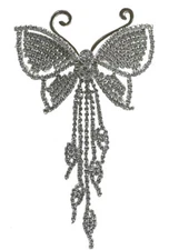 JCGY Crystal Silvery White Butterfly Bridal Barrette w. Streaming Tassels 9050