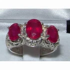 Luxury Solid Sterling Silver Natural Ruby Art Nouveau Carved Large Trilogy Ring