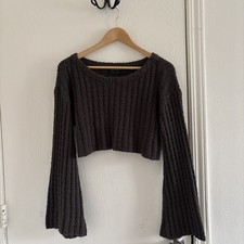 Urban Outfitters Dark Gray Ribbed Cropped Sweater Top Women s Sz Sm Long Sleeve