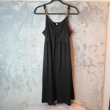 Black Chain Strap Maxi Dress Womens Large Ruched V Neck Sundress Casual Summer