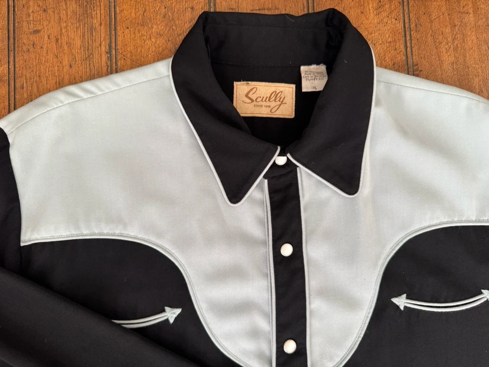 Camisa Scully Western Hombres XL Perla A Presión Negra Crema Bordada Flecha Vaquero Rodeo Foto 2 de 4