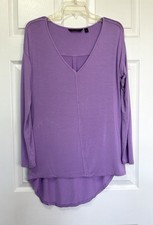 H by Halston Knit Tunic Top Long Sleeve Womens Small Oversize Crochet Purple
