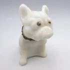 Vintage Westmoreland White Milk Glass French Bulldog Figurine Rhinestone Eyes