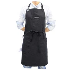 Kitchen Apron, Mens Womens Professional Cooking Bib Apron for Chef Black Cotton